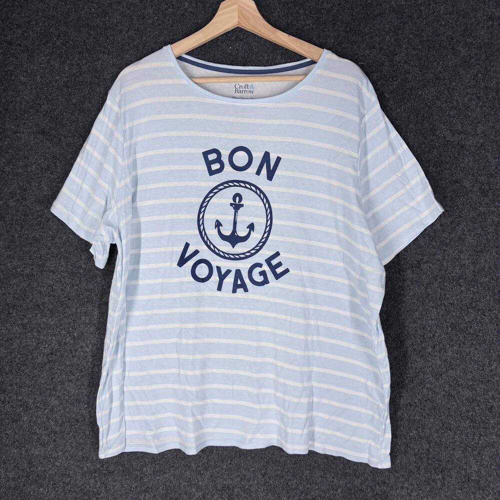 Croft & Barrow T-Shirt Women 2X Plus Blue Striped The Classic Tee Short Sleeve